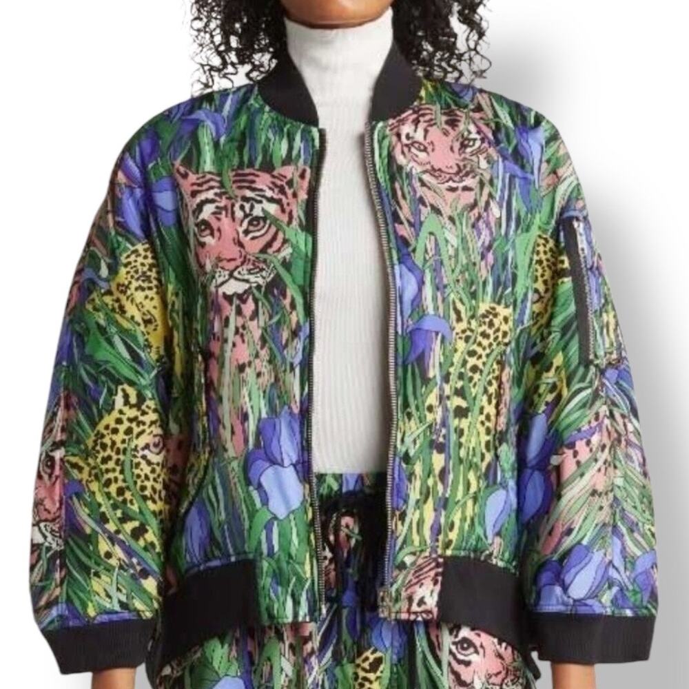 Gucci NWT Reversible Multicolor Tiger Leopard Jungle Print Bomber Jacket Size 38